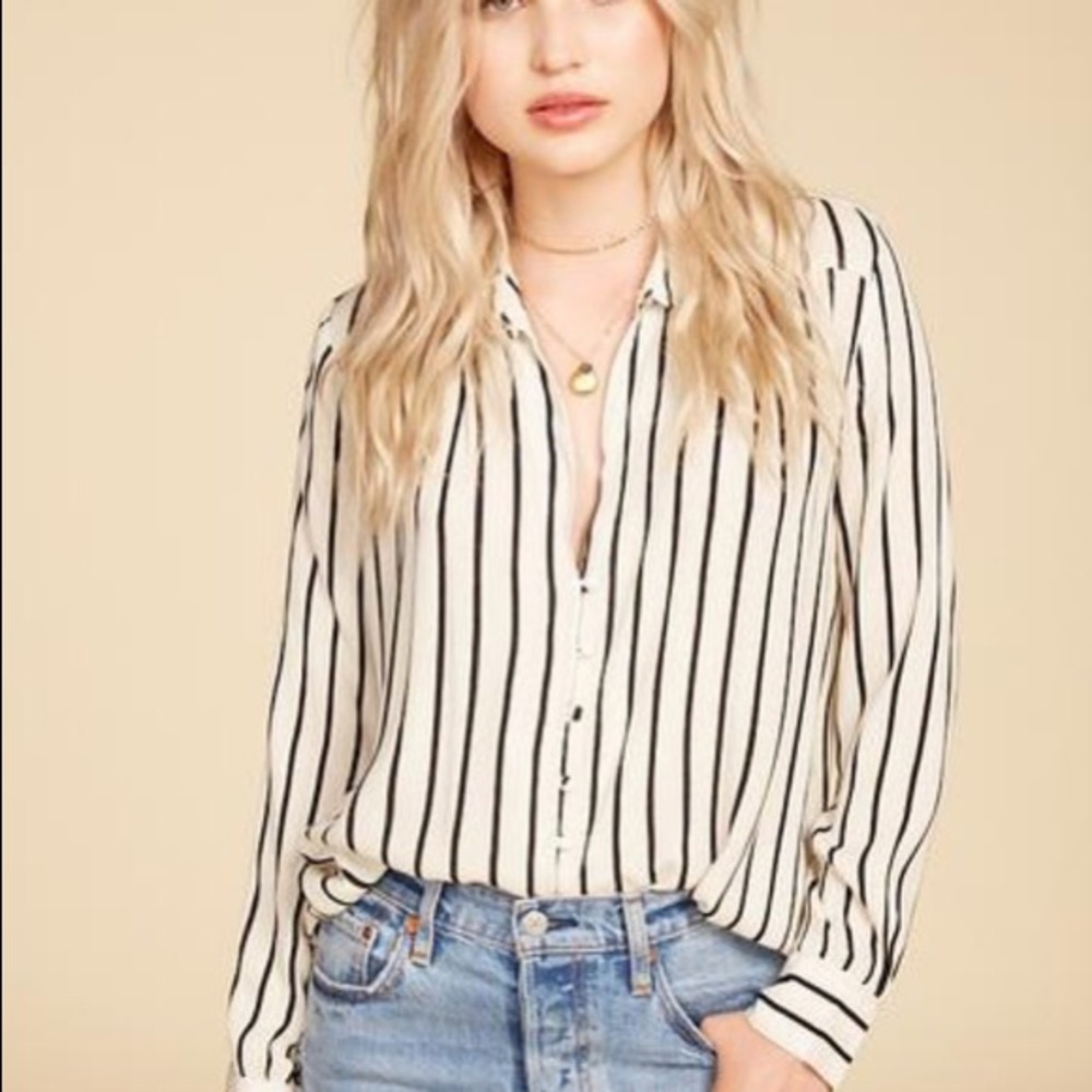 Amuse Society Ivory/Black striped blouse with tags